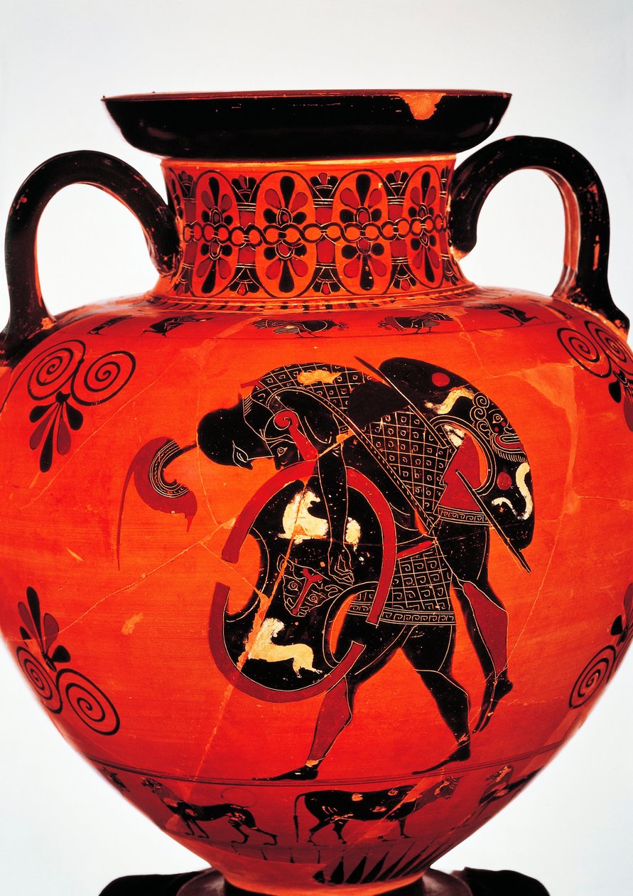 Black-figure pottery. Amphora depicting Ajax carrying the body of Achilles by Greek School
