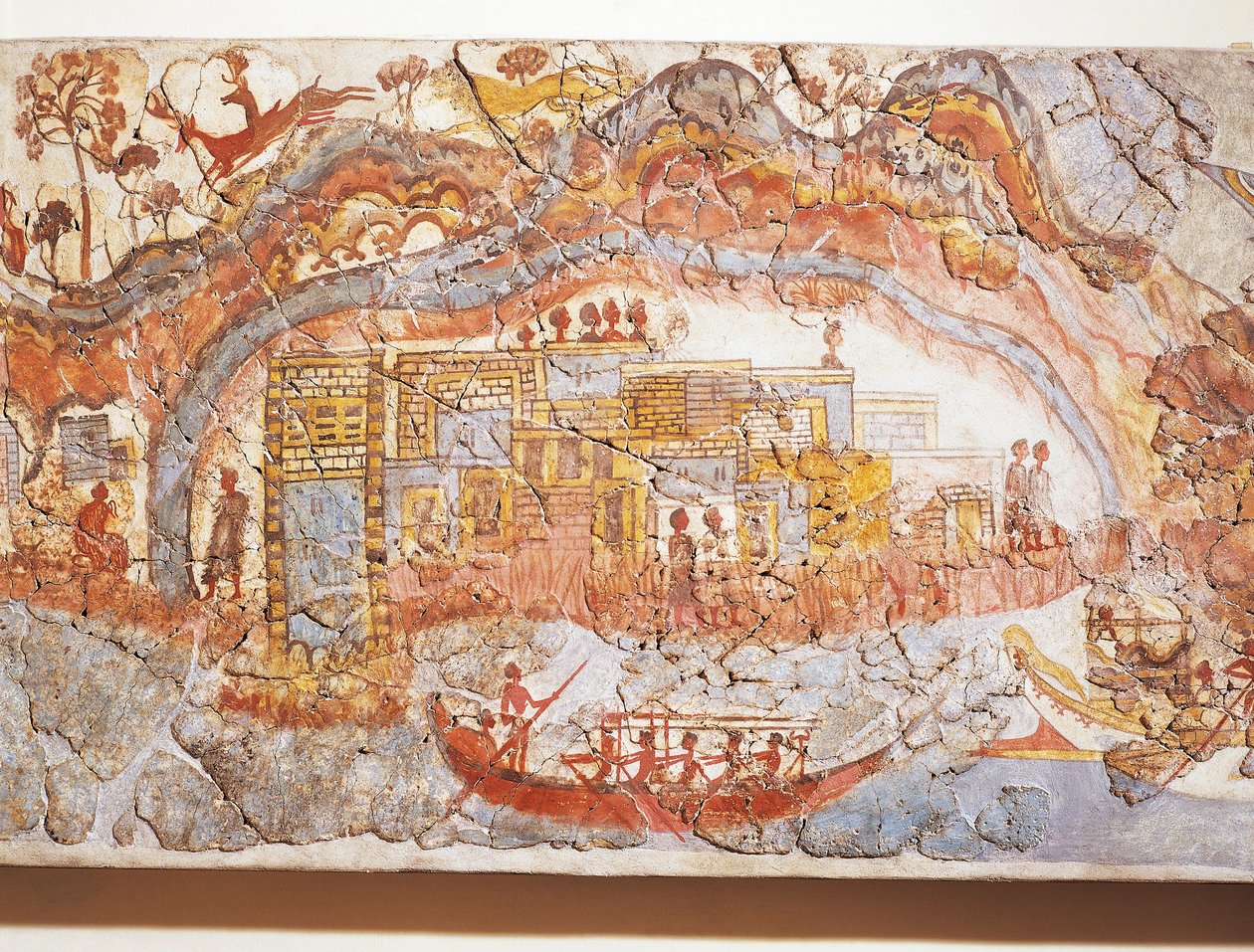 Greek civilization, fresco depicting ship procession, from Akrotiri, Thera Island, Santorini, Greece by Greek School