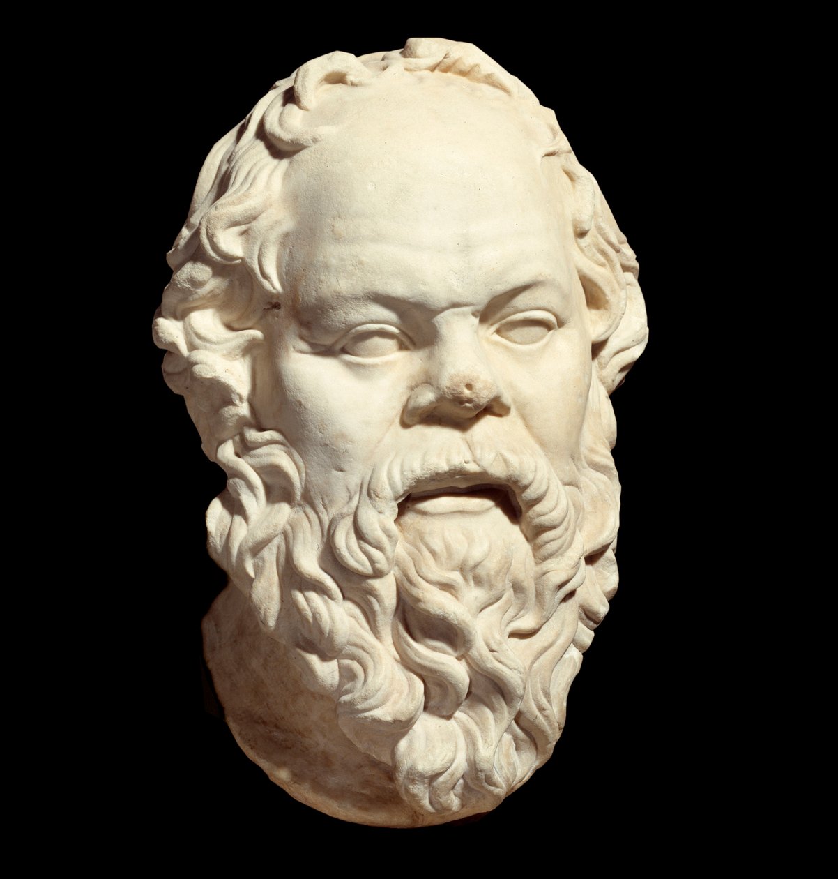 Marble bust of the Greek philosopher Socrates (470-399 BC) after the original of Lysippe (around 330 BC) decorating the Pompeion of Athenes. Sun 0,33 m. Paris, Louvre Museum by Greek or Roman