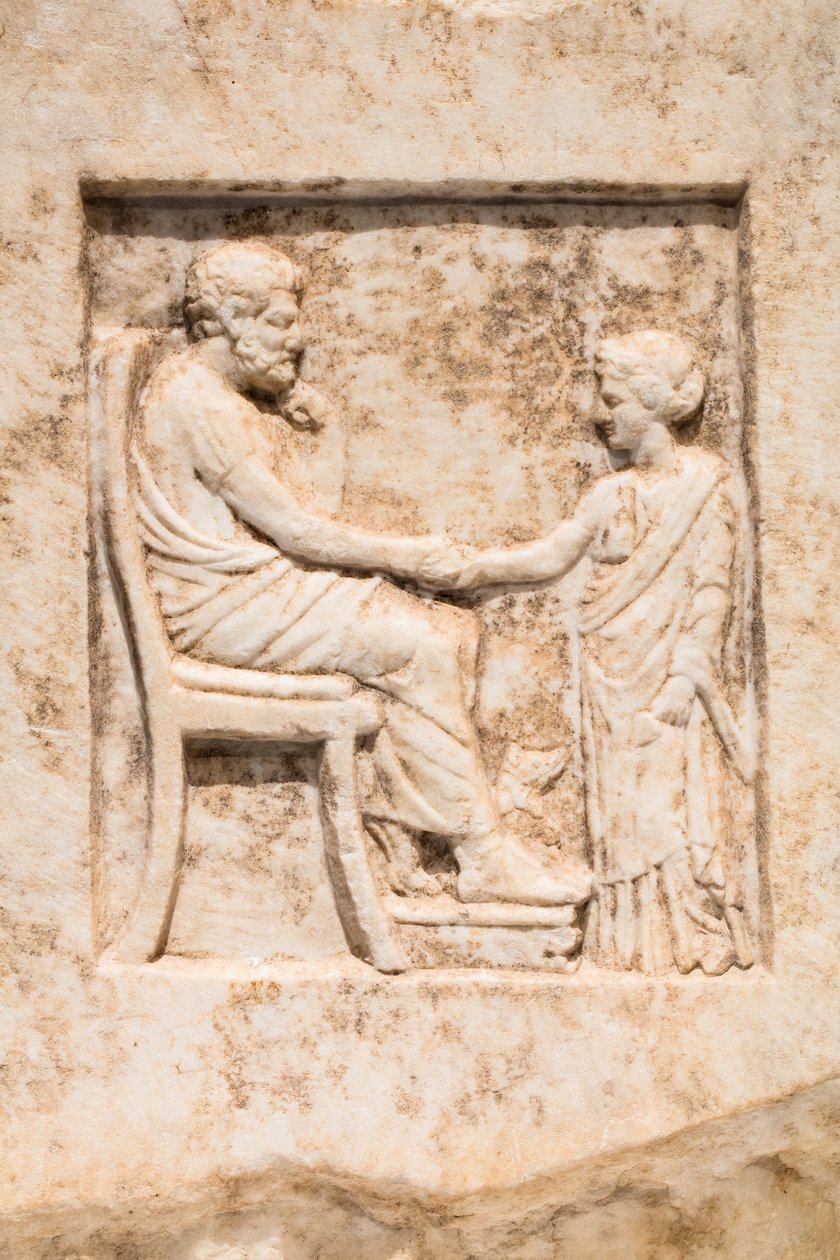 Funeral Stele: Young Girl and Her Father with a Dog by Greek School