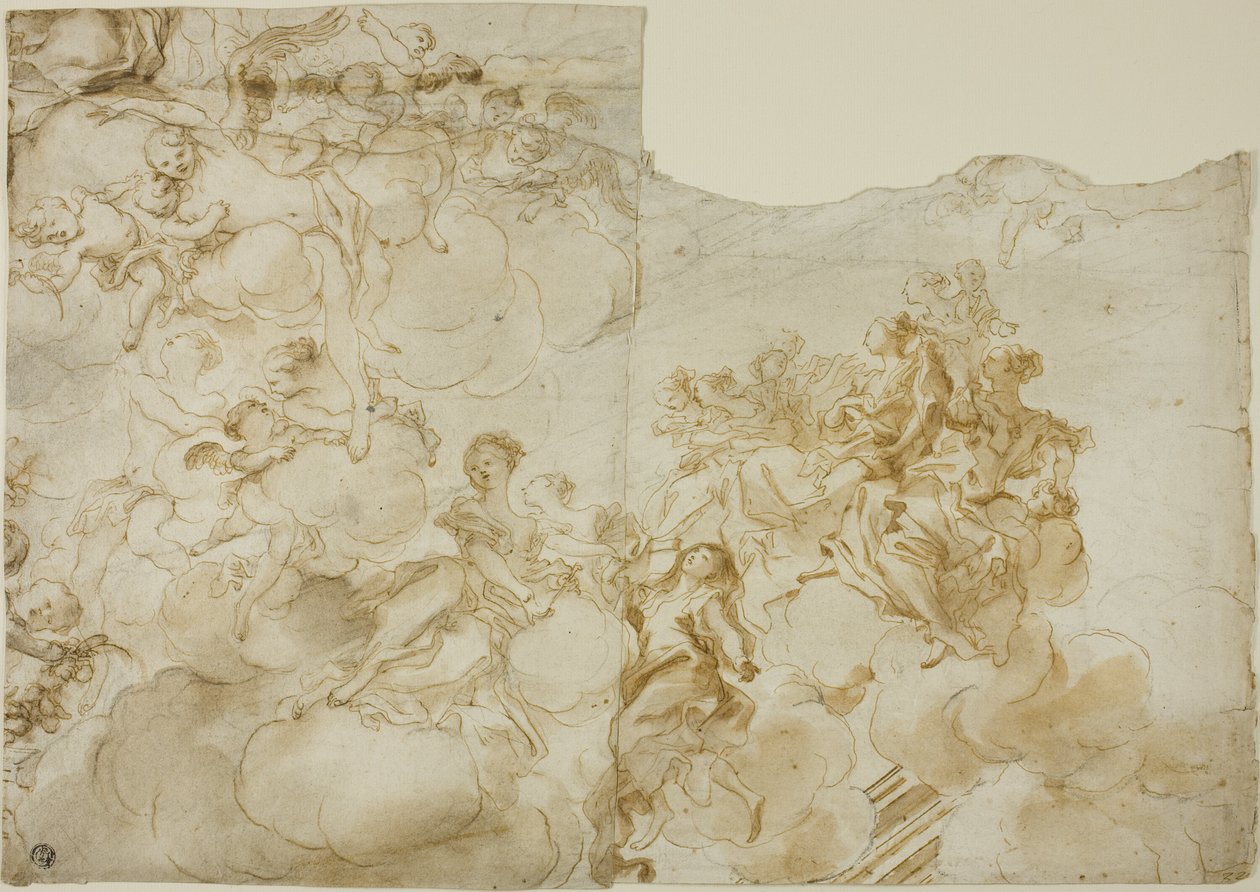 Female Figures with Putti in Clouds by Gregorio de
