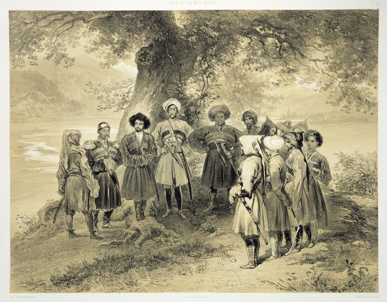 Reunion of Tcherkesse Princes, Sodja Valley, on the Black Sea, plate 3 from a book on the Caucasus, engraved by Adolphe Mouilleron, published by Alfred Leon Lemercier, Paris, 1847 by Grigori Grigorevich Gagarin