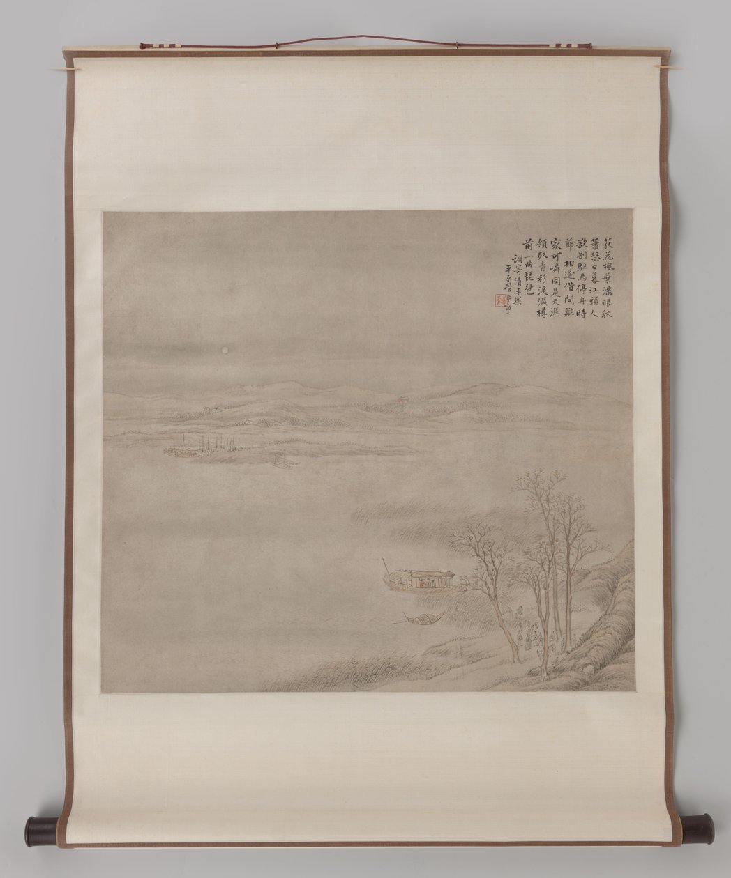 Moonlit River Landscape with Figures by Guan Xining
