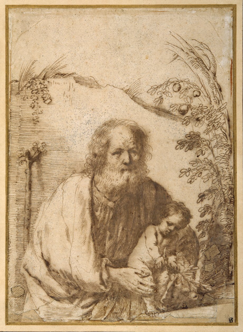 St. Joseph and the Infant Christ grasping a twig of an apple tree by Guercino