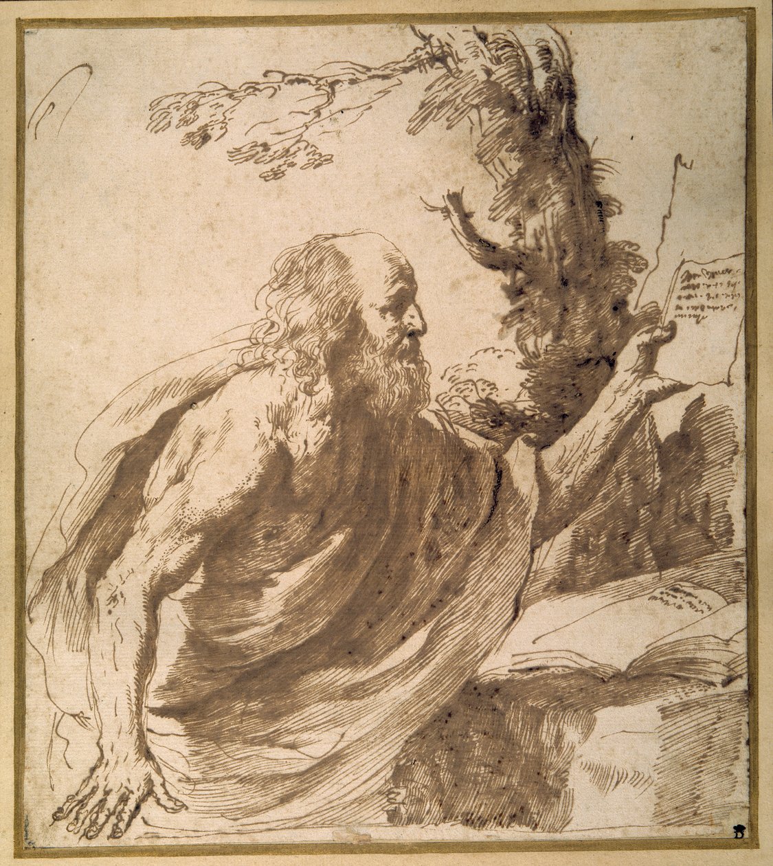 A Saint reading in the desert by Guercino