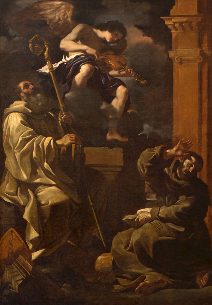 Saint Benedict and Saint Francis Listening to a Musician Angel by Guercino