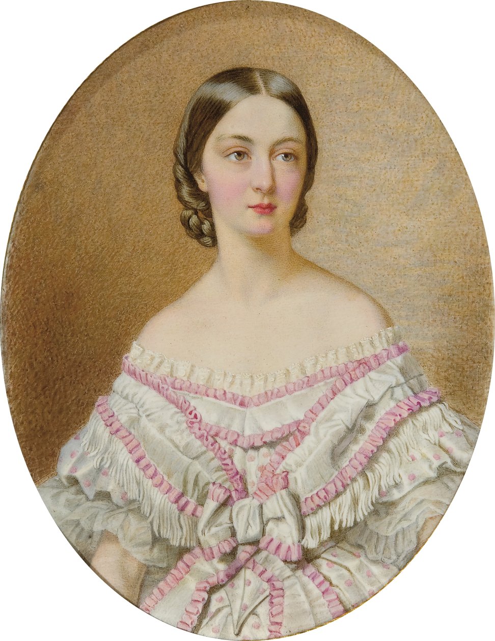 Portrait of Françoise, Duchess of Chartres (1844-1925) in White Dress and Shawl with Pink Ruffles by Guglielmo Faija
