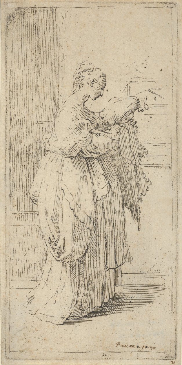 Girl Carrying a Cushion, Seen in Profile Facing Right by Guido Reni