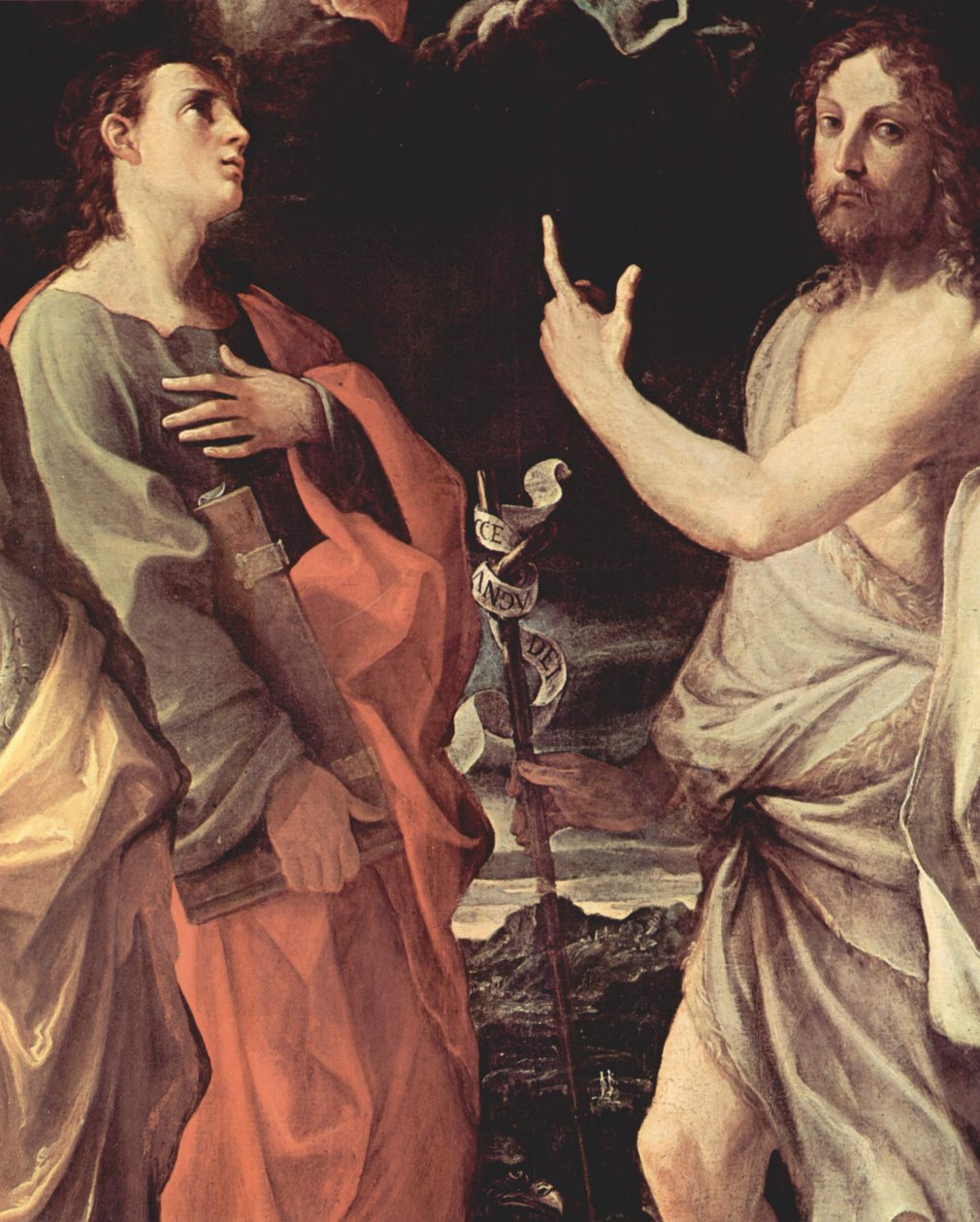Coronation of the Virgin with Saints John the Evangelist, John the Baptist, Bernard, and Catherine of Alexandria (detail) by Guido Reni