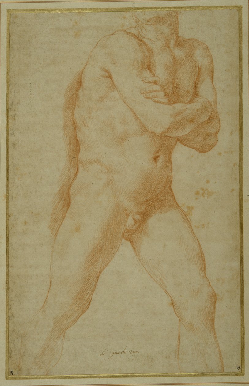 Nude Man Striding Forward, with Arms Folded and Looking Over His Right Shoulder by Guido Reni