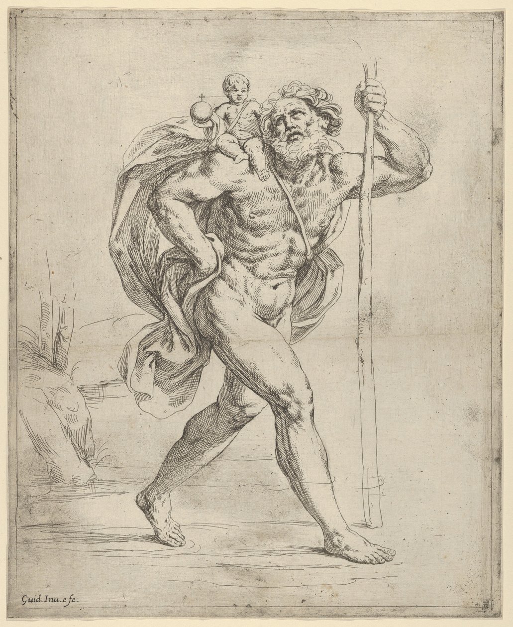 Saint Christopher Walking with the Infant Christ on His Right Shoulder by Guido Reni