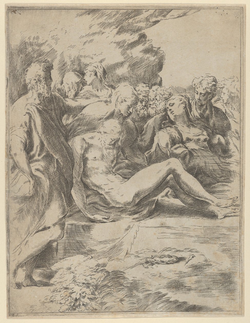 The Entombment, Christ with Legs Outstretched, the Virgin at Right by Guido Reni