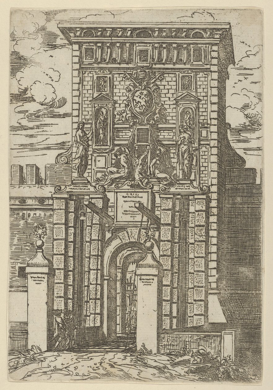 The Porta Galliera, the entrance gate to Bologna and drawbridge with temporary decorations by Guido Reni