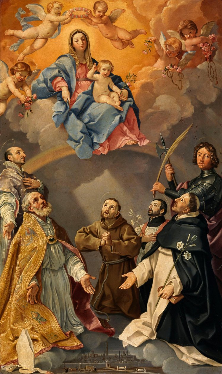 The Virgin and Child with the Protector Saints of the City of Bologna (Saints Ignatius of Loyola, Petronius, Procolus, Francis of Assisi, Francis Xavier, Dominic and Florianus) by Guido Reni