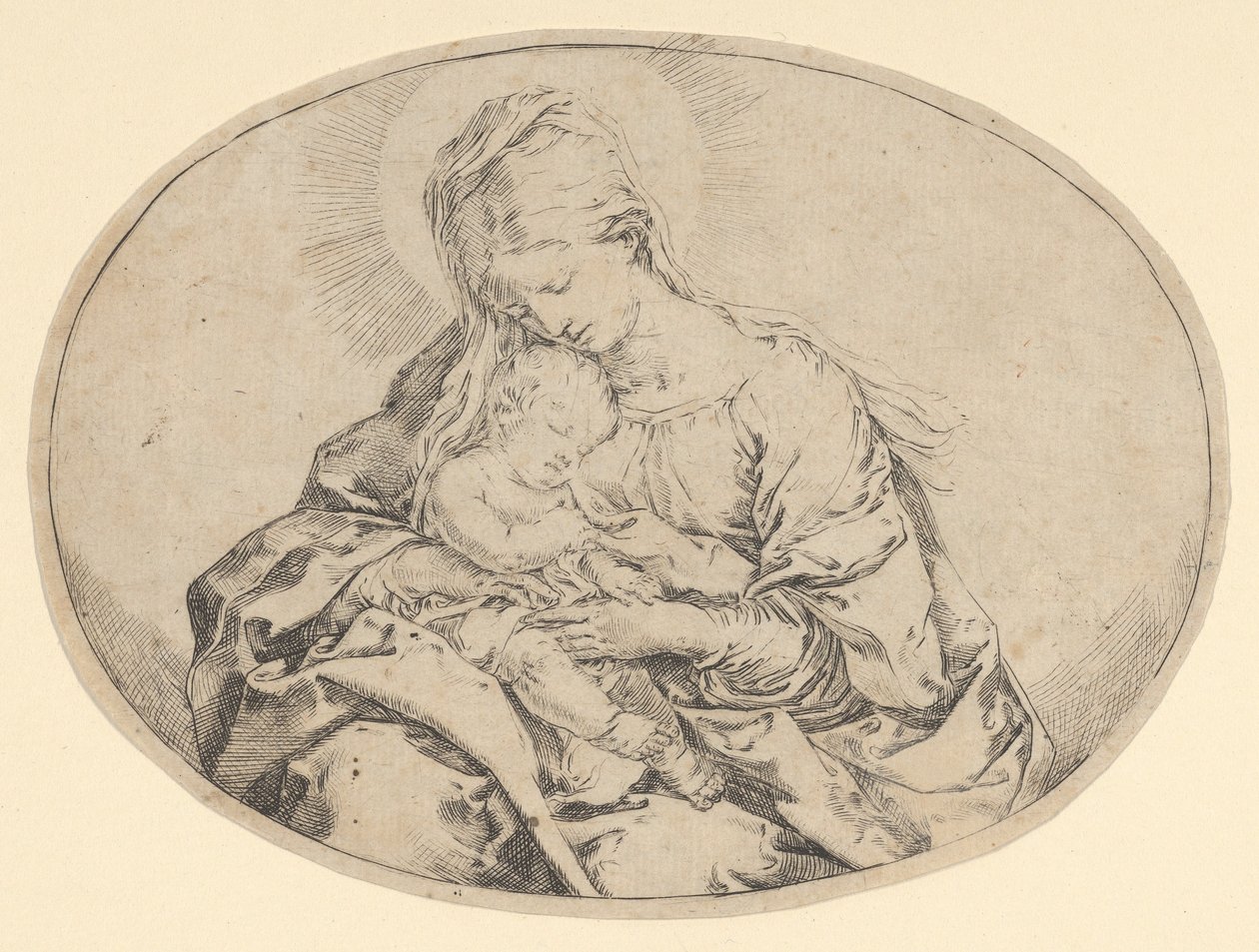 The Virgin Holding the Infant Christ, an Oval Composition, ca. 1600-1640 by Guido Reni