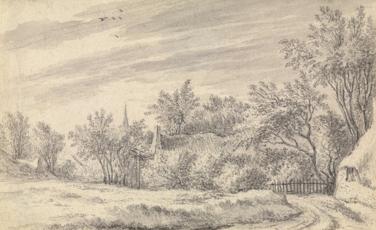 Village Path with Church Spire in the Distance by Guillam Dubois
