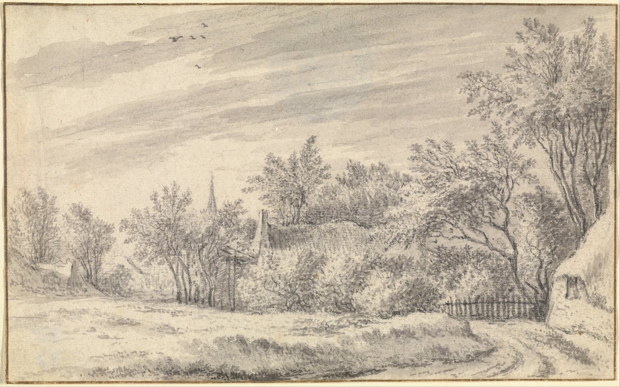 Village Path with Church Spire in the Distance by Guillam Dubois