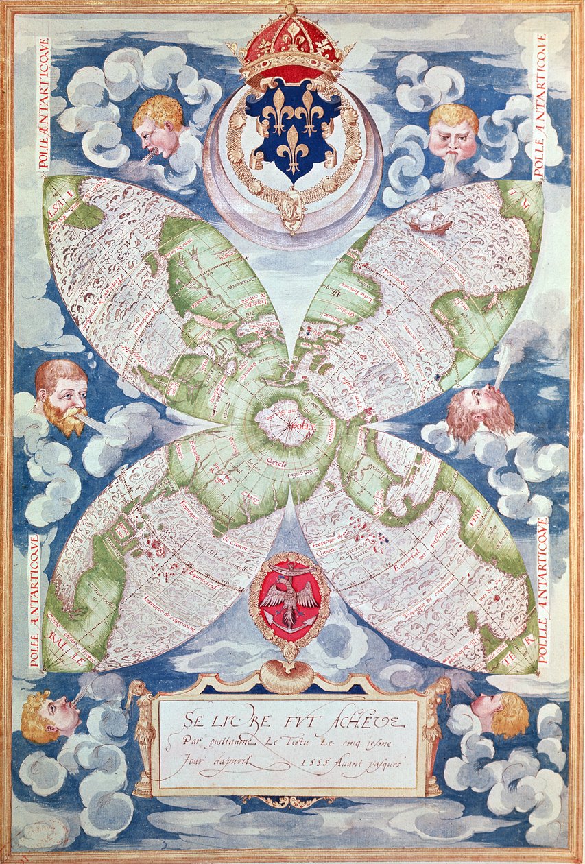Fol. 7v: Map of the North Pole, from 'Cosmographie Universelle', 1555