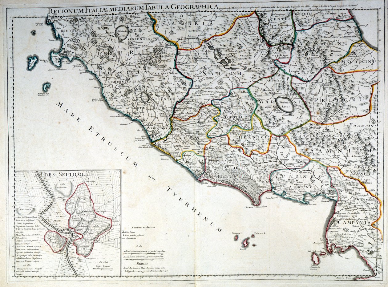 Historical Map of the Italian Region Where the Etruscans Lived After the Atlas of G. Delisle by Guillaume (after) Delisle