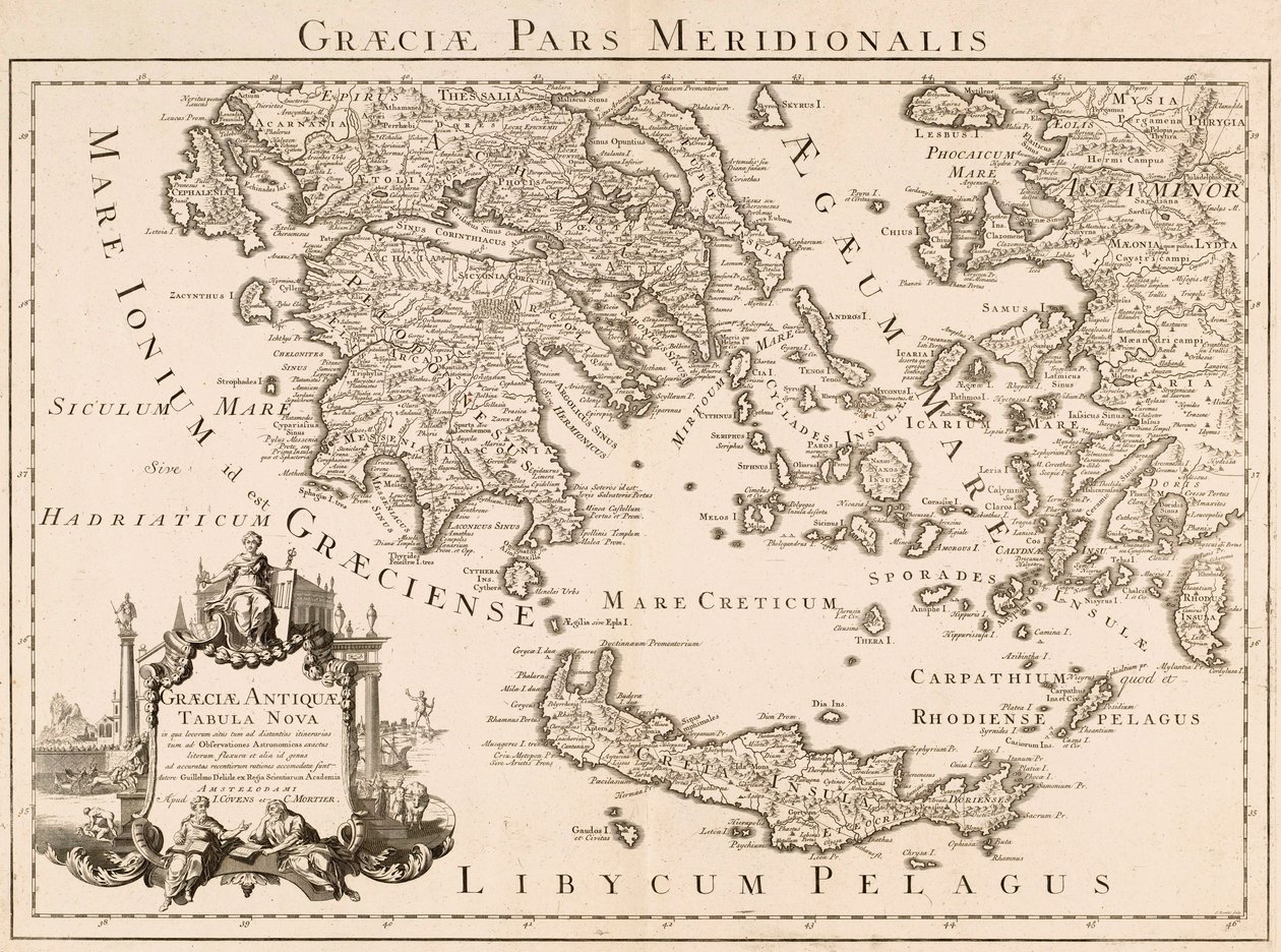 Map of ancient Greece and part of Turkey by Guillaume (after) Delisle