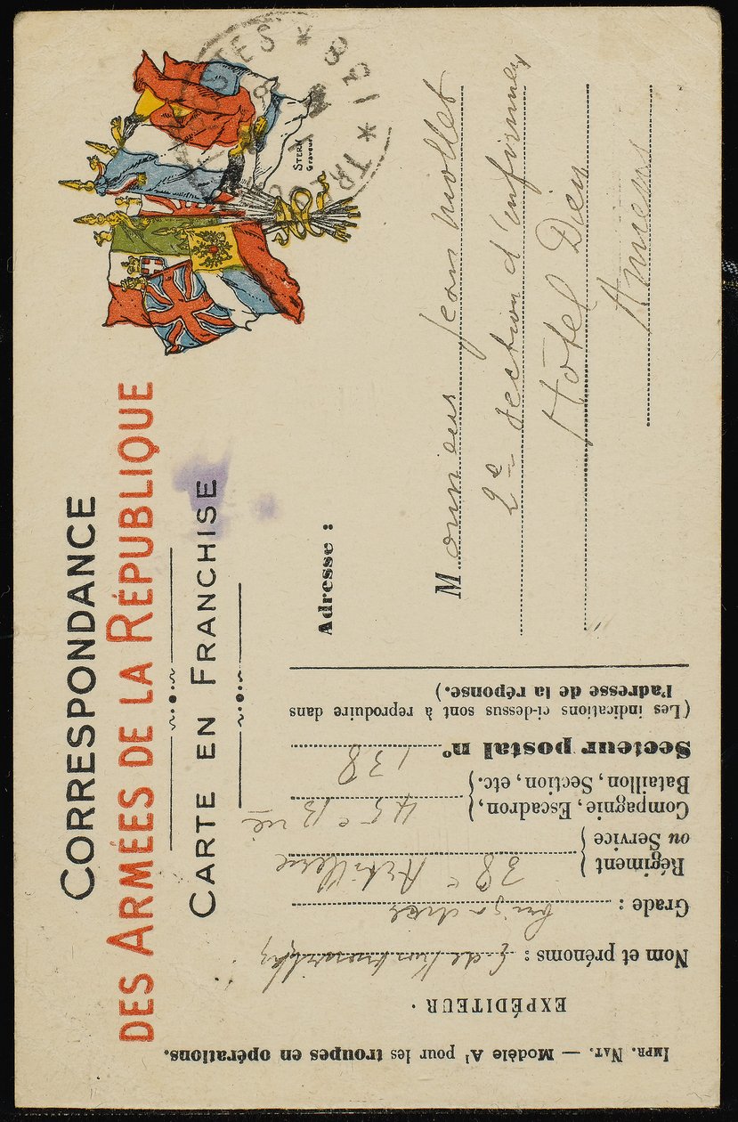 Autograph Postcard to Jean Mollet, July 31, 1915 by Guillaume Apollinaire