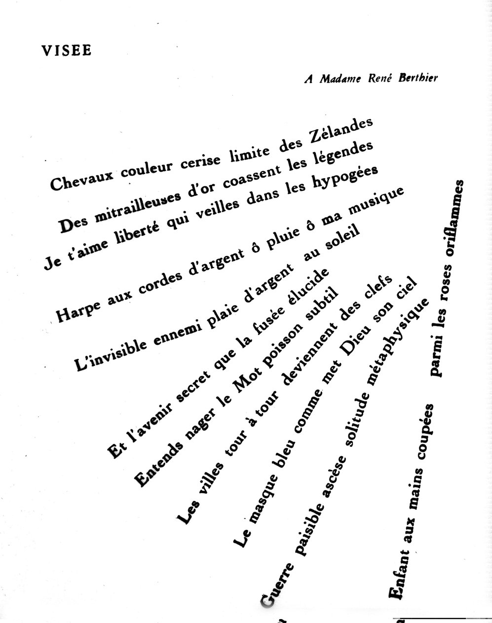 Calligram by Guillaume Apollinaire (1880-1918): “” Visee”” by Guillaume Apollinaire