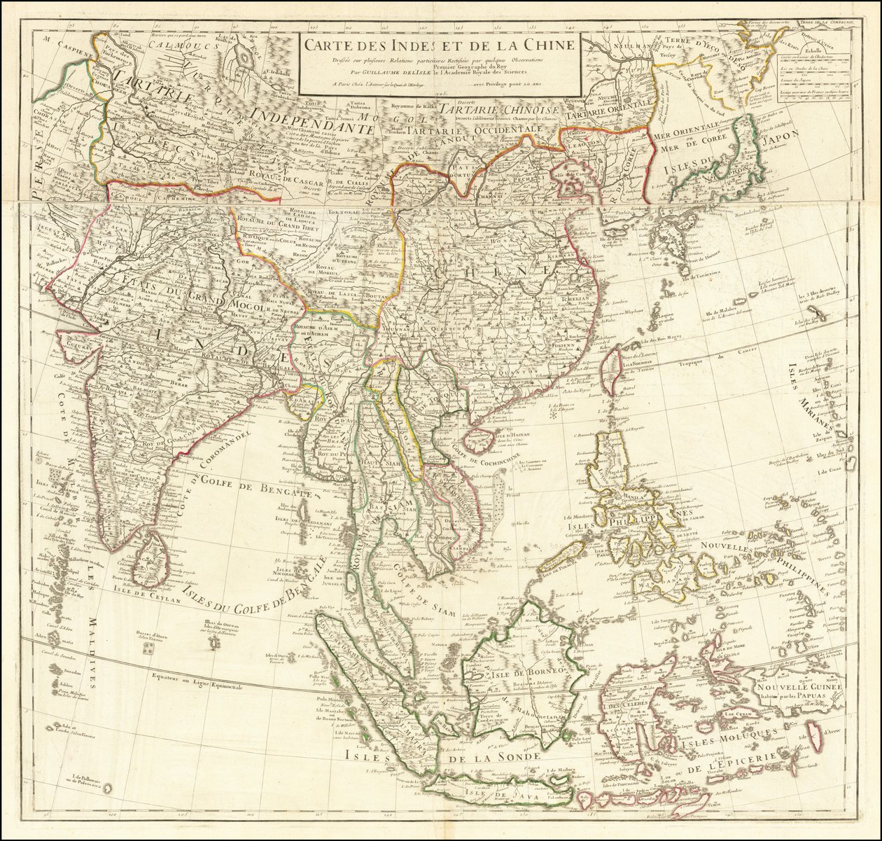 1705 map - Map of the Indies and China by Guillaume Delisle