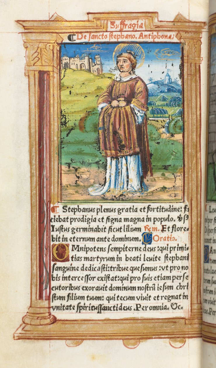 Printed Book of Hours (Use of Rome): fol. 100v, St. Stephen by Guillaume Le Rouge