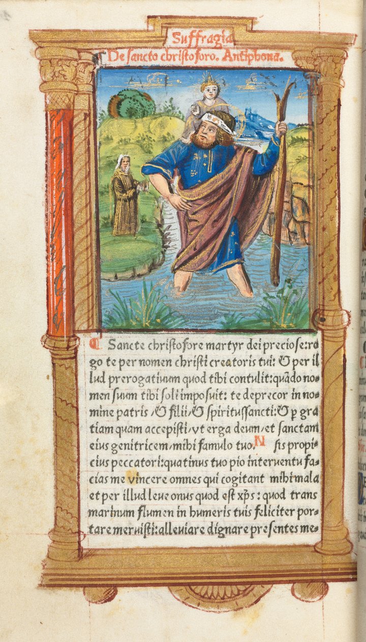 Printed Book of Hours (Use of Rome): fol. 101v, St. Christopher by Guillaume Le Rouge
