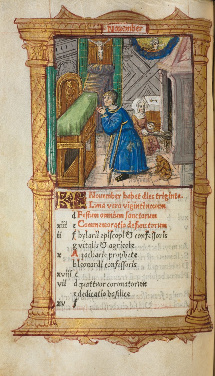 Printed Book of Hours (Use of Rome): November calendar page by Guillaume Le Rouge