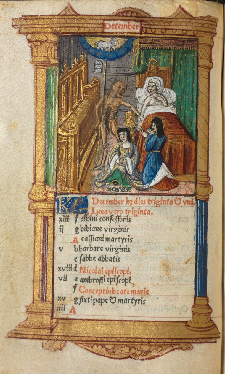 Printed Book of Hours (Use of Rome): December calendar page by Guillaume Le Rouge