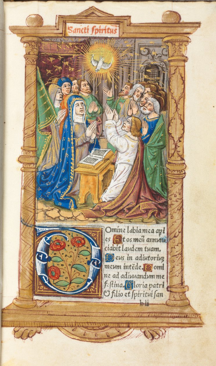 Printed Book of Hours (Use of Rome): fol. 58r, Pentecost by Guillaume Le Rouge