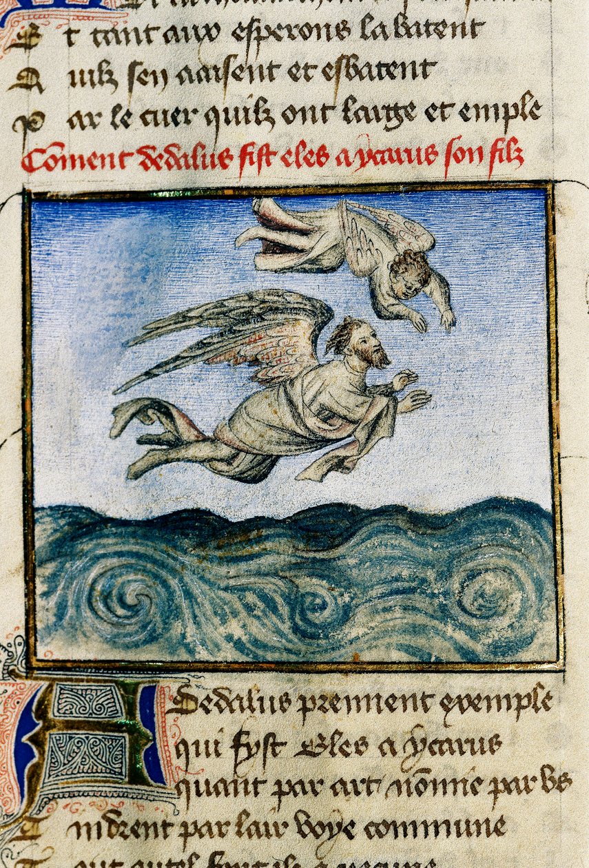 Icarus and Daedalus, Miniature by Guillaume Lorris from the Manuscript 
