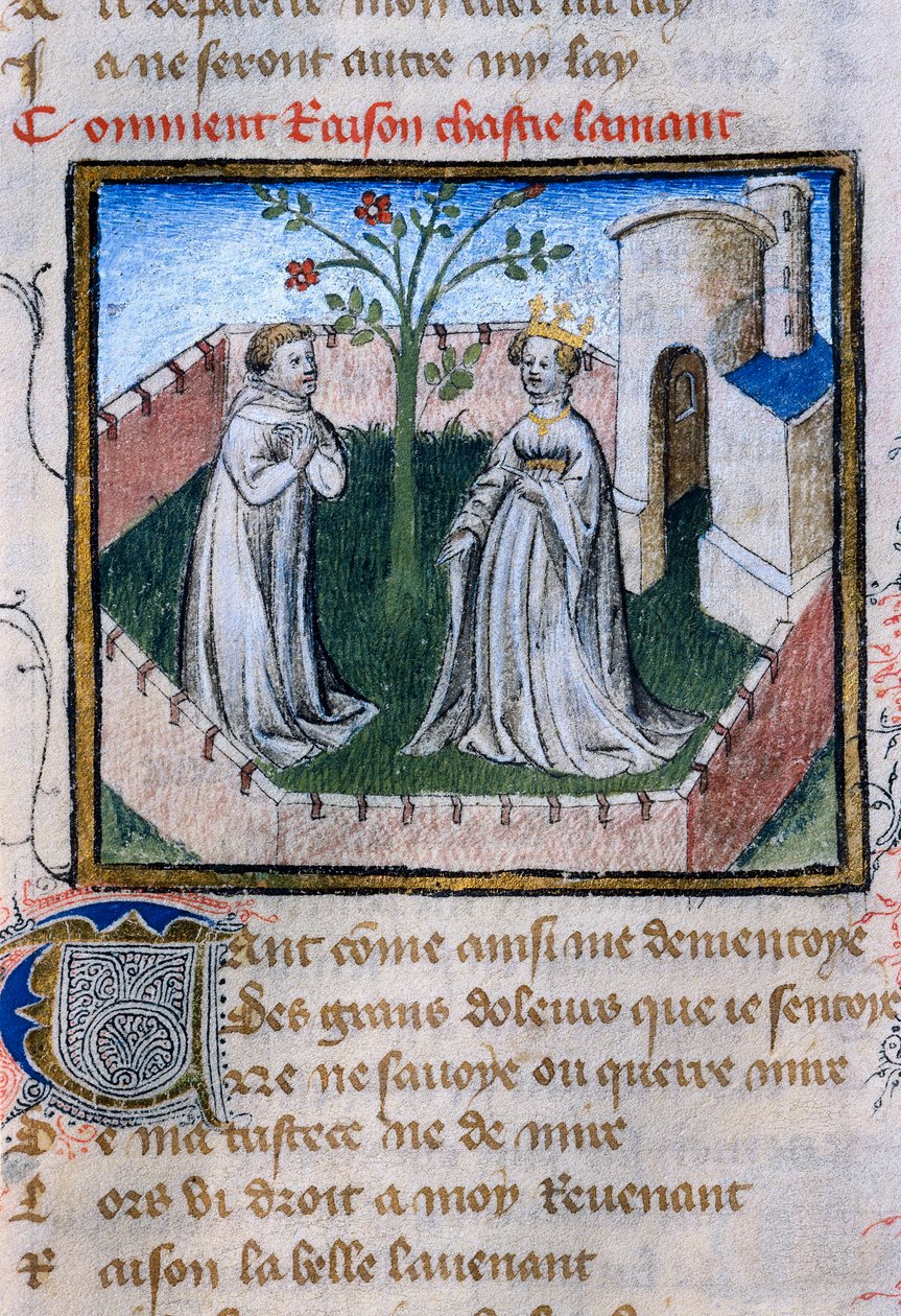 Representation of a couple of lovers near a rose, miniature in 