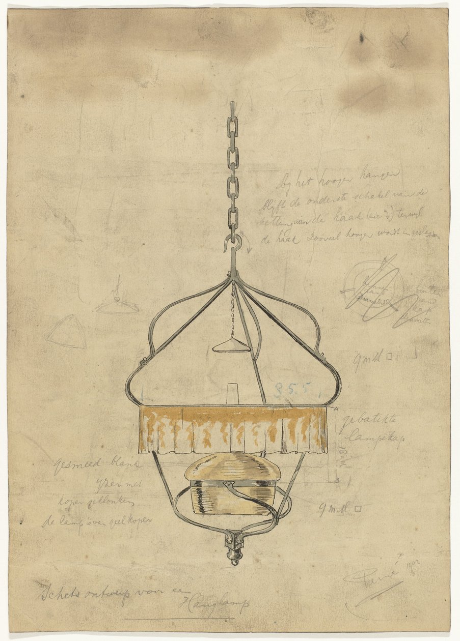 Design for a Hanging Lamp by Gust van de Wall Perné (signed by artist)
