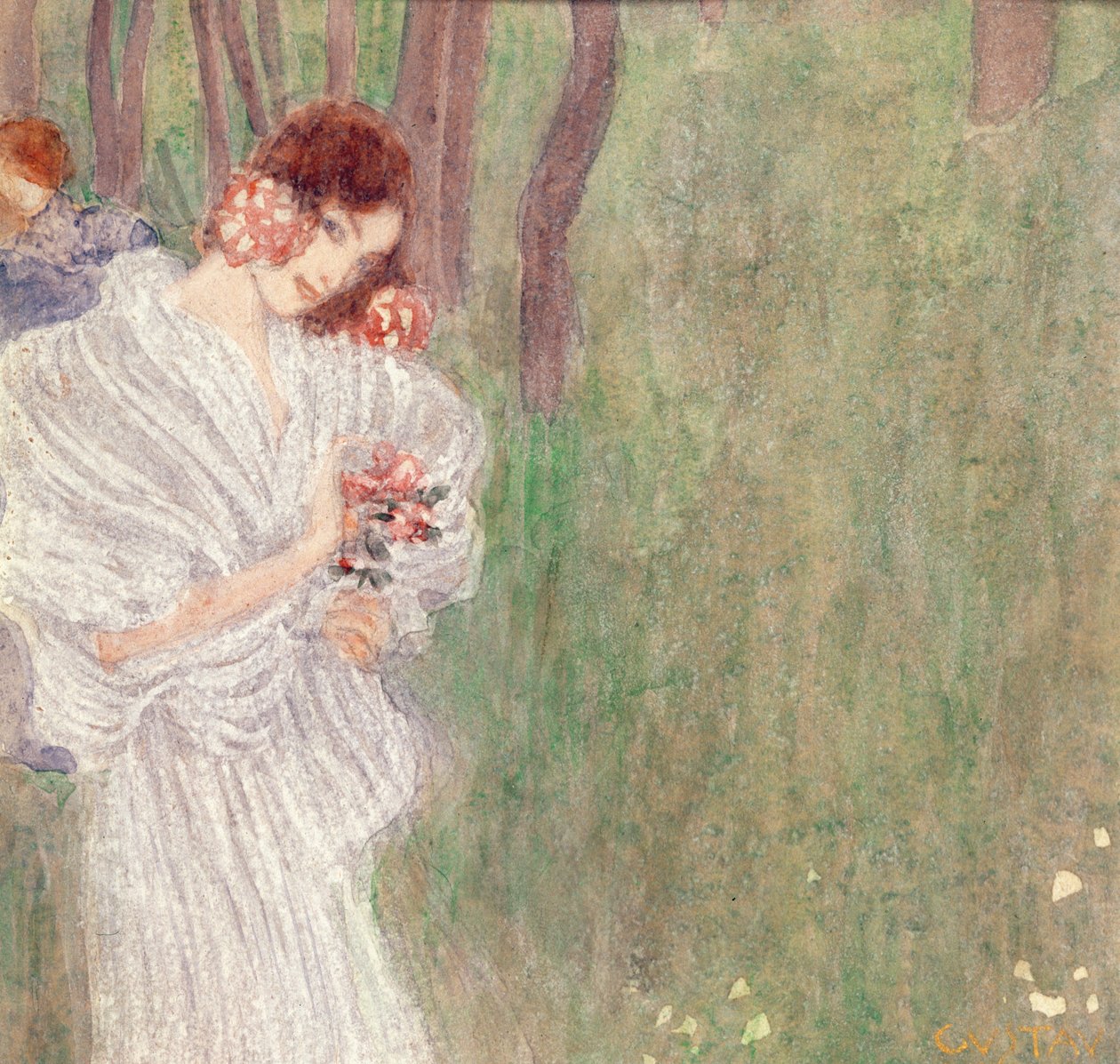 Girl in a White Dress Standing in a Forest by Gustav Klimt