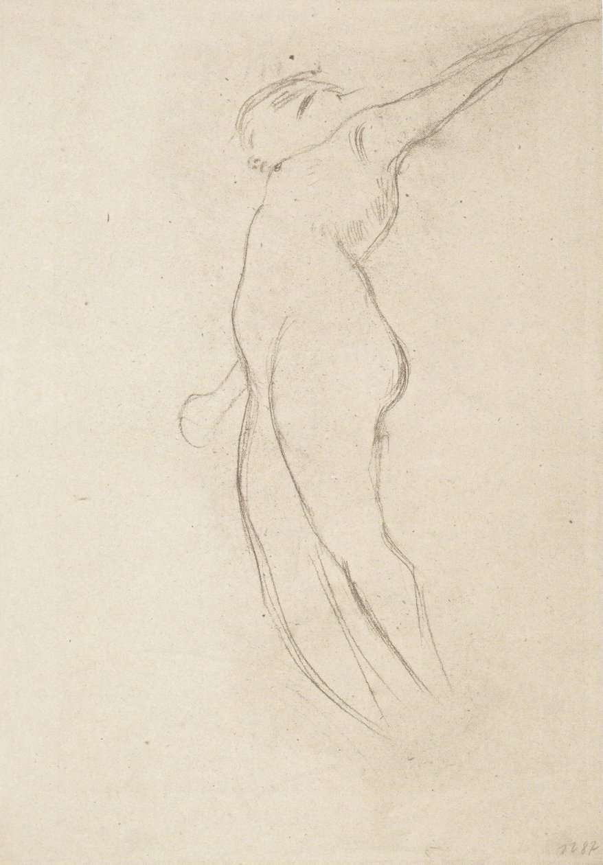 Floating Woman Facing Left with Lowered Right Arm and Raised Left Arm by Gustav Klimt
