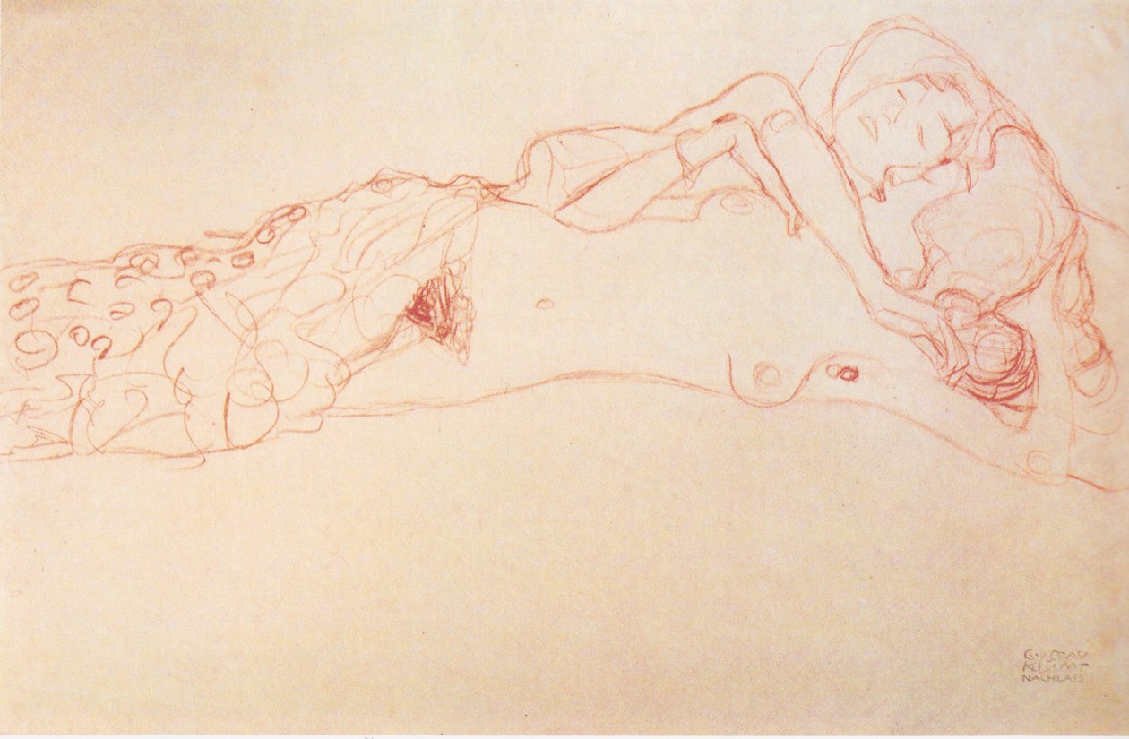 Two Nudes Lying on Their Backs by Gustav Klimt