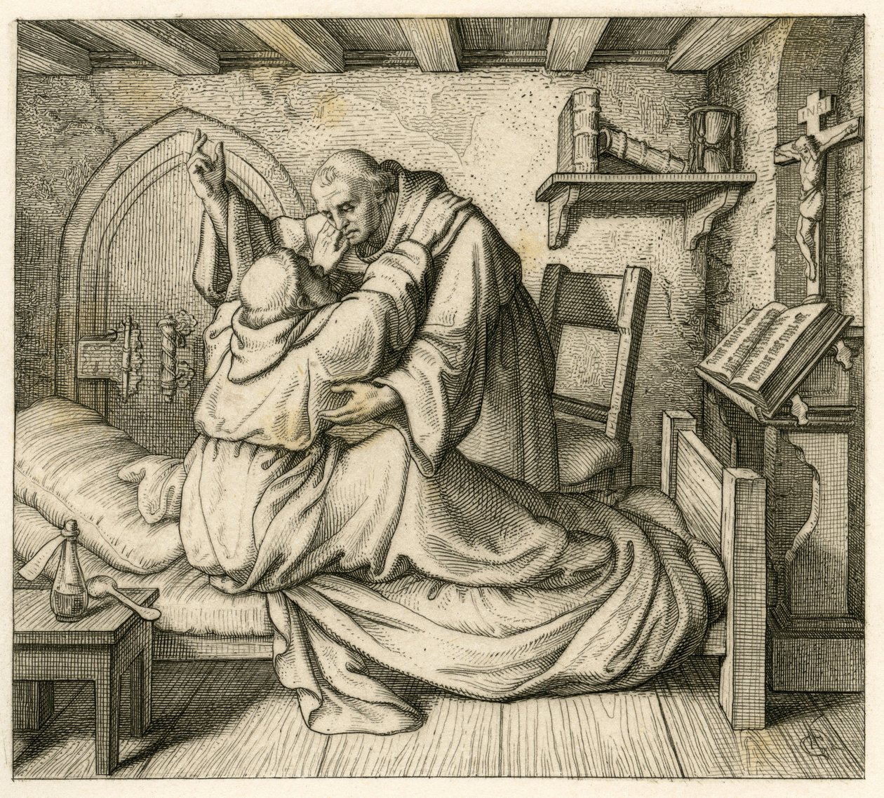 Martin Luther receives consolation by an old monk, because he was exhausted by body and human mind by Gustav Ferdinand Leopold Konig