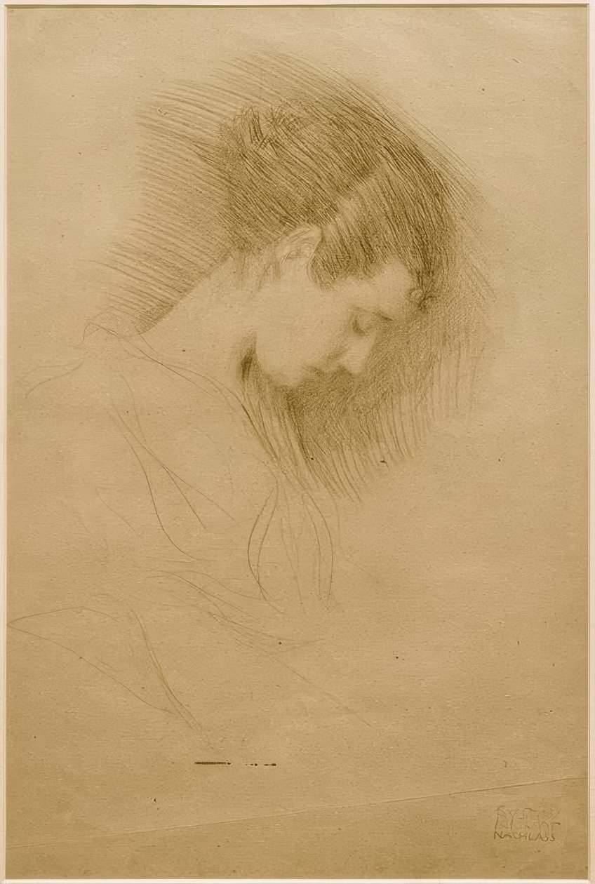 Bust of a Girl with Head Bowed to the Right by Gustav Klimt