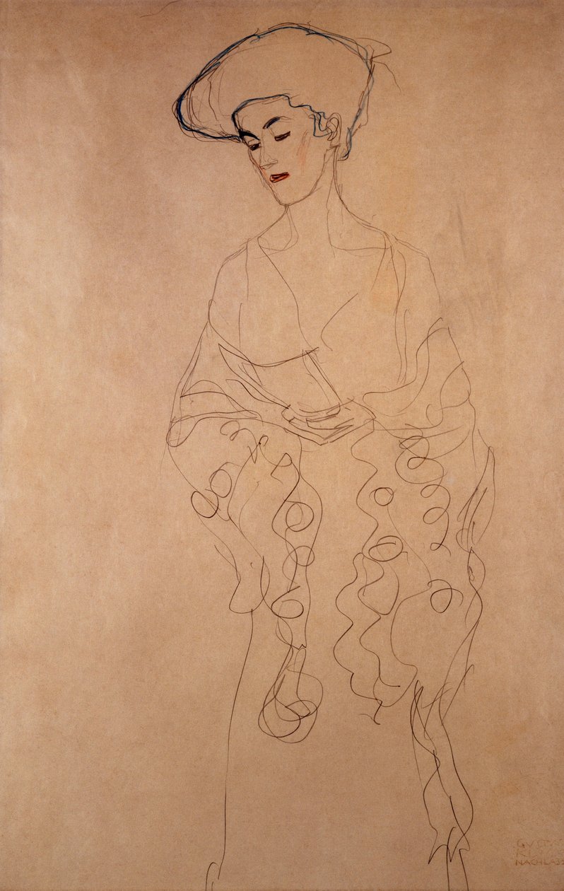 With a Slight Turn to the Left, Drawing by Gustave Klimt by Gustav Klimt