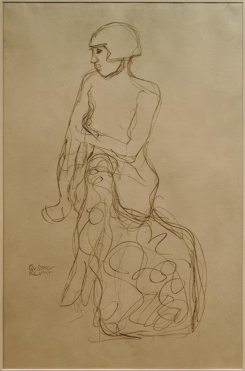 Seated Half-Nude Facing Left by Gustav Klimt