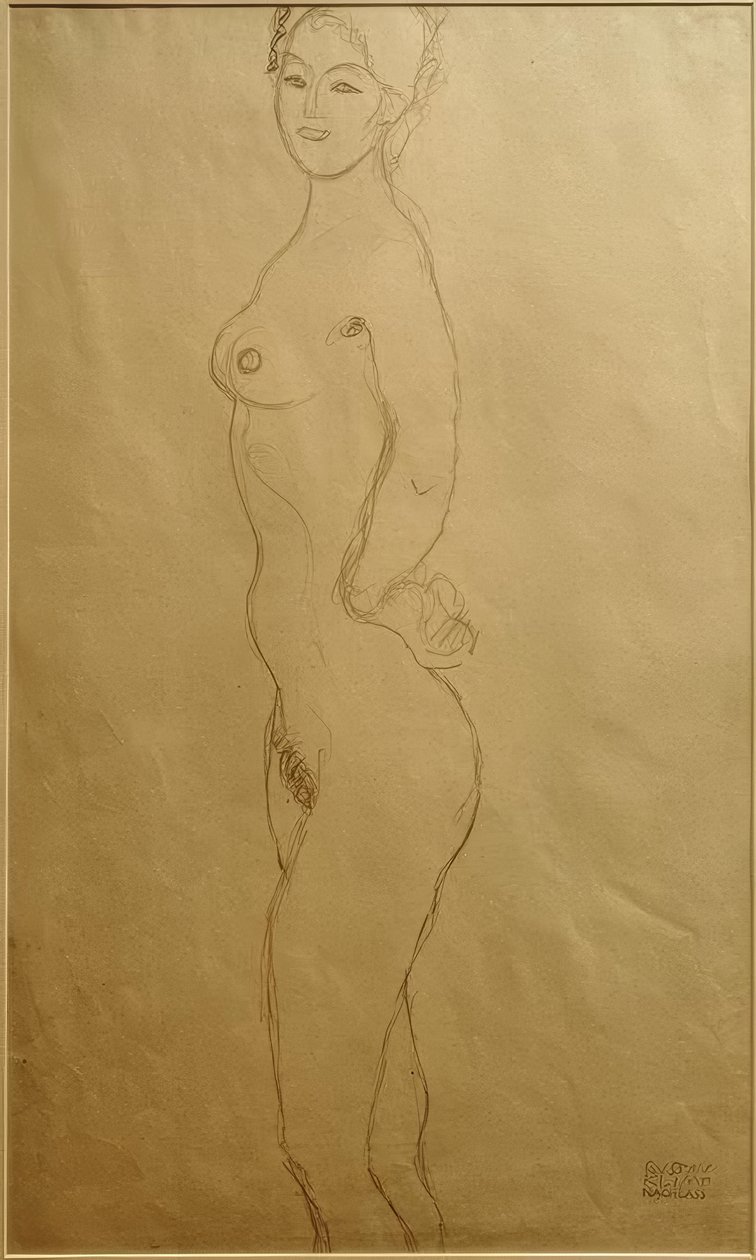 Standing Female Nude Facing Left, Hand in... by Gustav Klimt