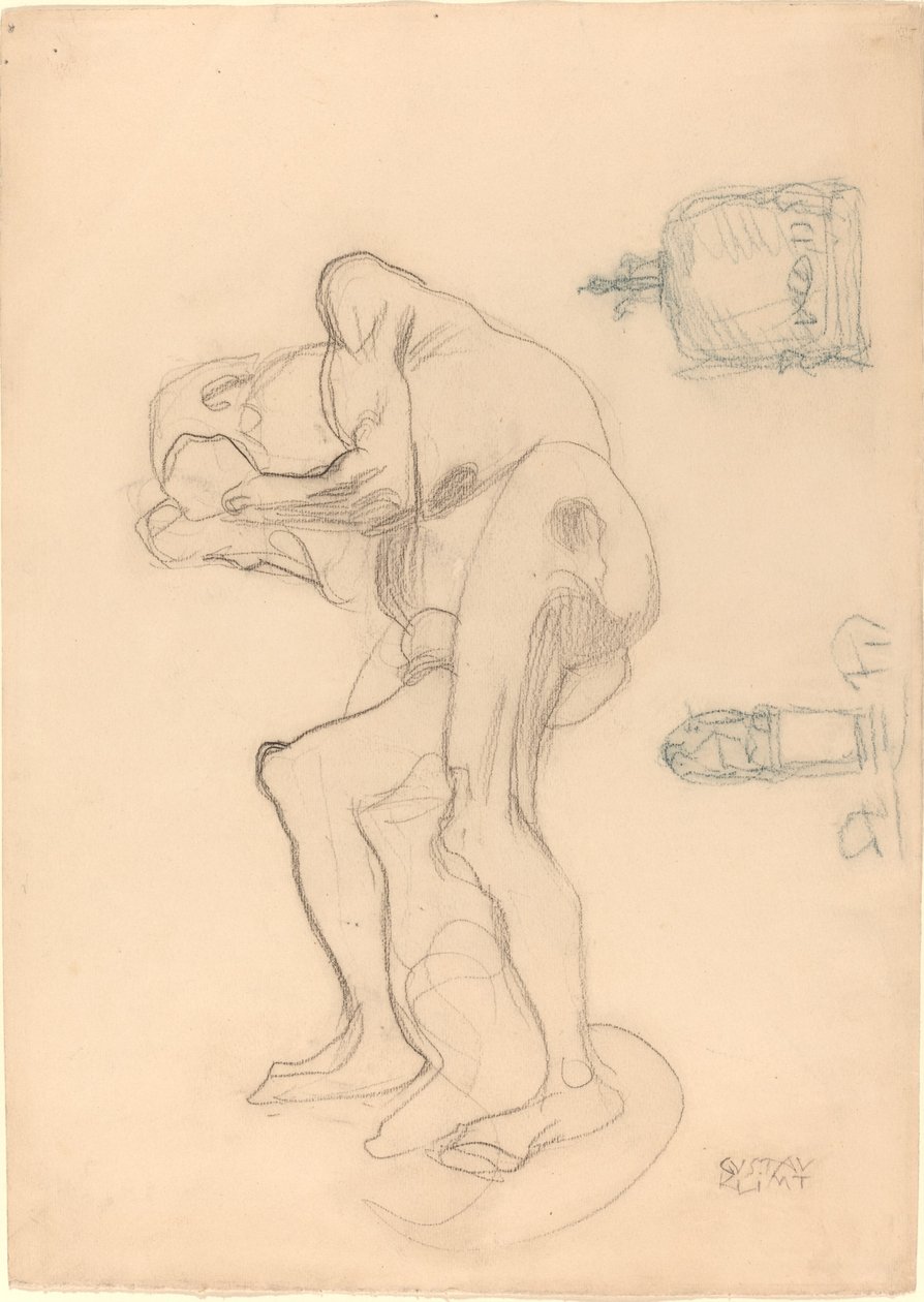 Study of a Nude Old Woman Clenching Her Fists, and Two Decorative Objects by Gustav Klimt