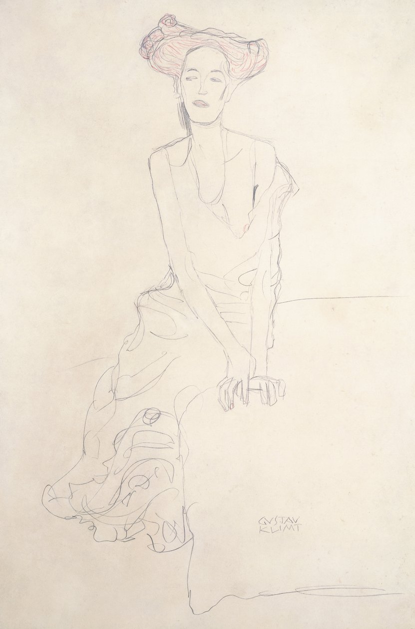Young Woman, Supporting Herself with Her Hands by Gustav Klimt