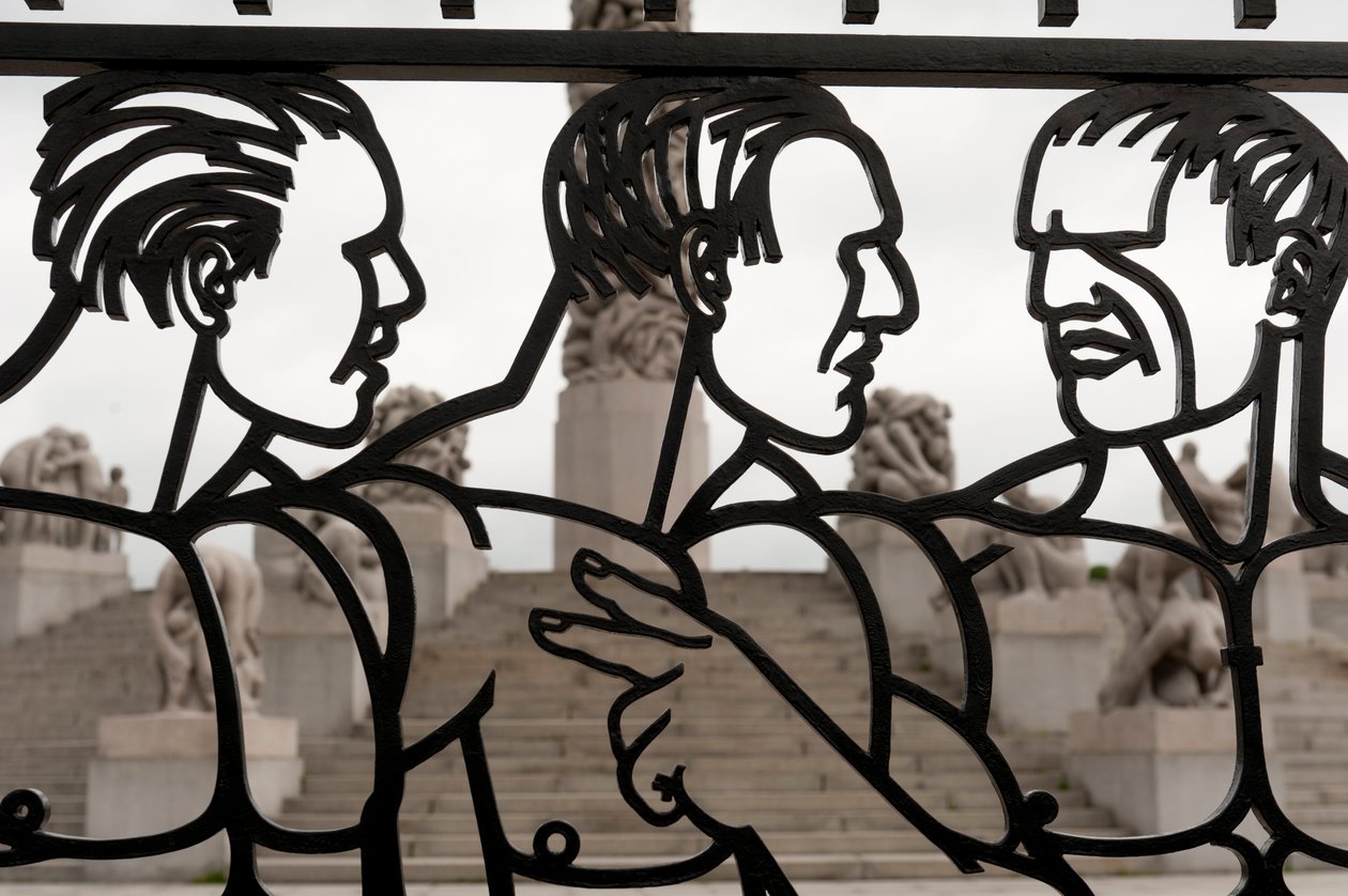 Wrought iron gates of naked men sculpture in Frogner Park, Oslo, Norway by Gustav Vigeland