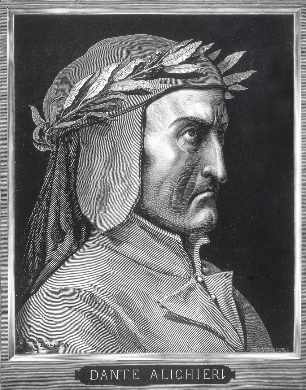 Portrait of Dante Alighieri, Engraved by Stephane Pannemaker, Frontispiece from 