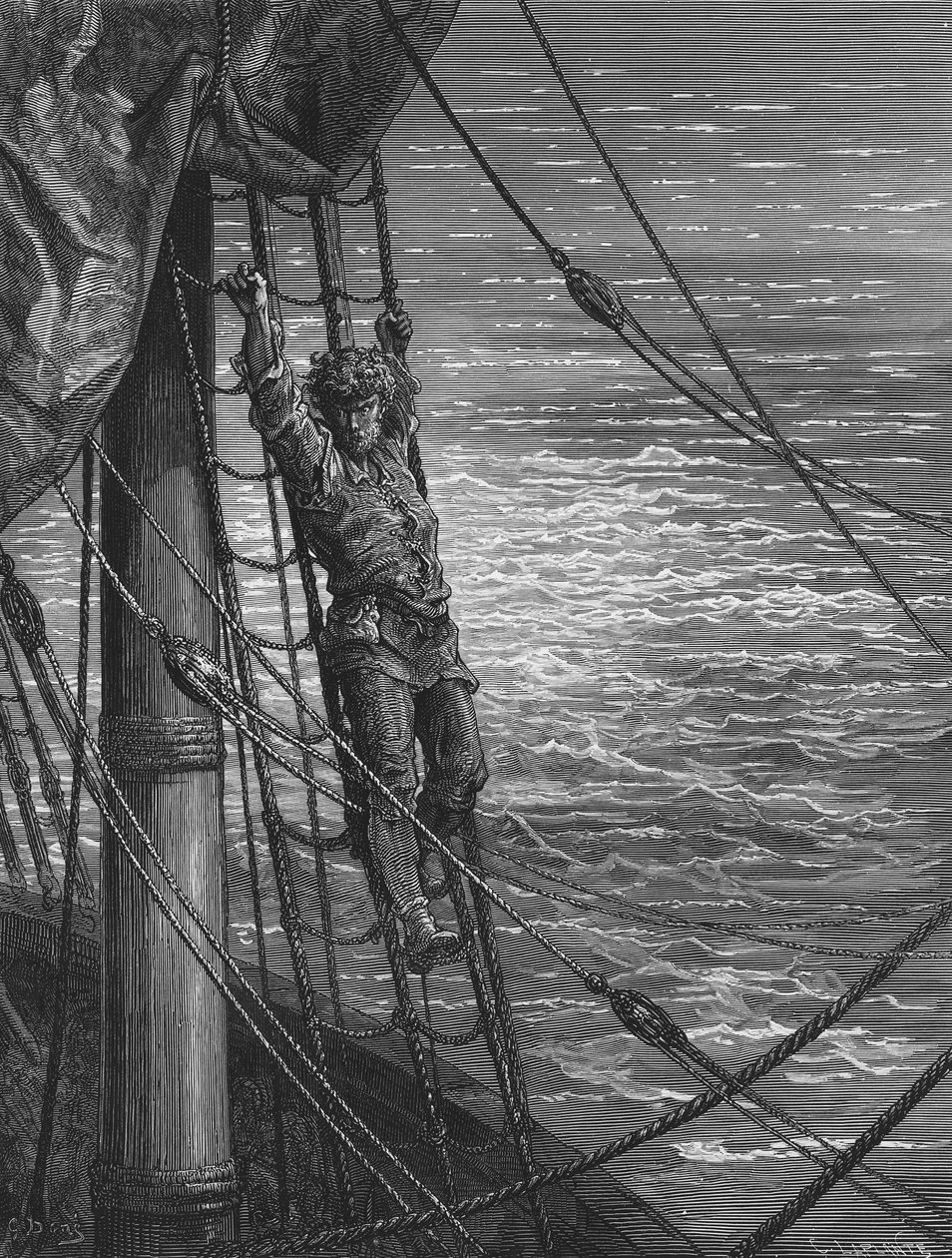 The Mariner describes to his listener, the wedding guest, his feelings of loneliness and desolation while on the ship, scene from 