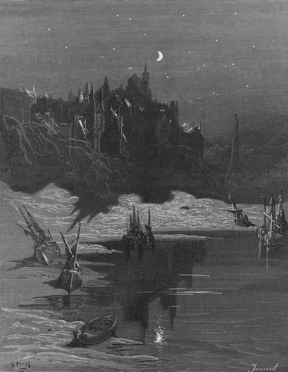 The first vision of his native country by the Mariner, freed from his trance and woken from sleep, scene from The Rime of the Ancient Mariner by S.T. Coleridge, published by Harper and Brothers, New York by Gustave Dore