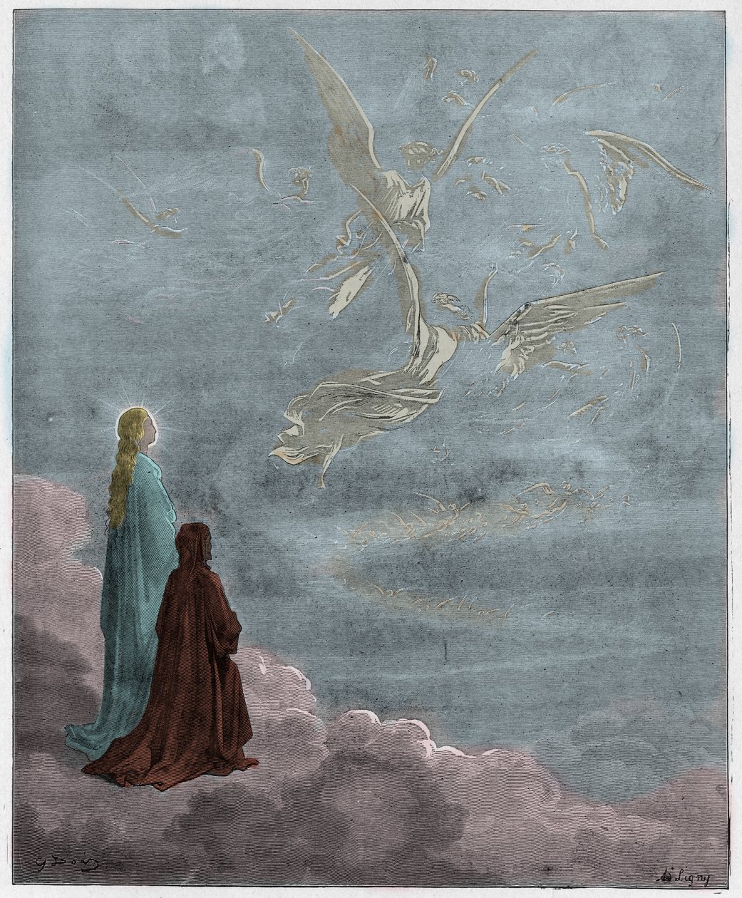 Paradiso, Canto 18: Dante and Beatrice translated to the sphere of Jupiter (illustration from The Divine Comedy) by Gustave after Dore